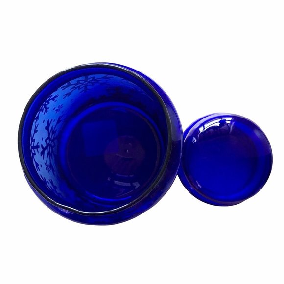 Cobalt Blue Snowflake Pattern Libbey 7" Glass Canister Apothecary Jar with Lid - Picture 6 of 7